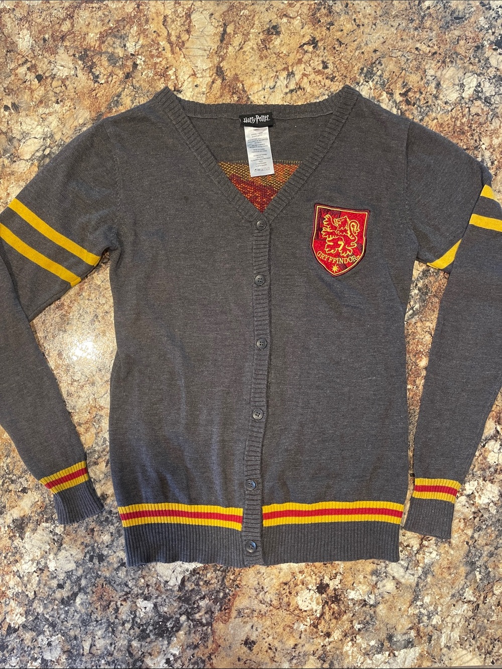 Harry Potter Gryffindor Crest Stripe V-Neck Cardigan - Small